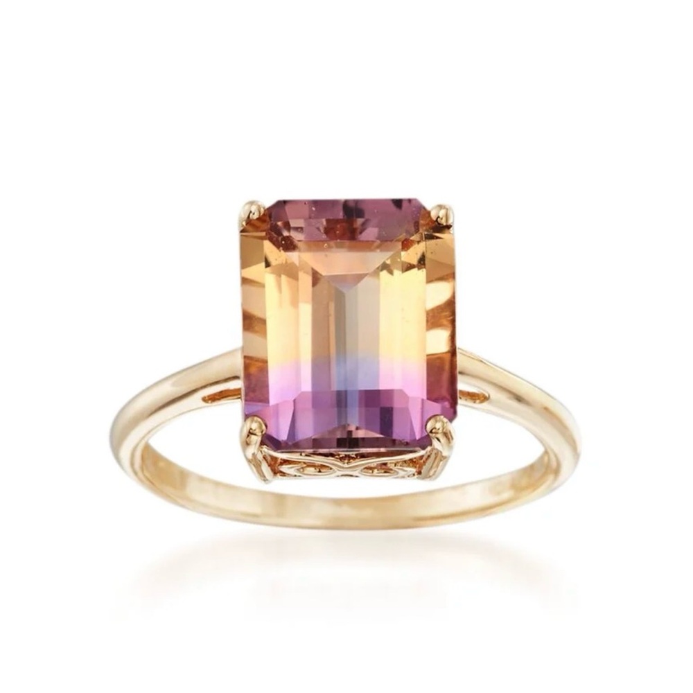 3.40ct Ametrine Emerald-Cut Solitaire Ring in 14kt Yellow Gold - Ametrine Color